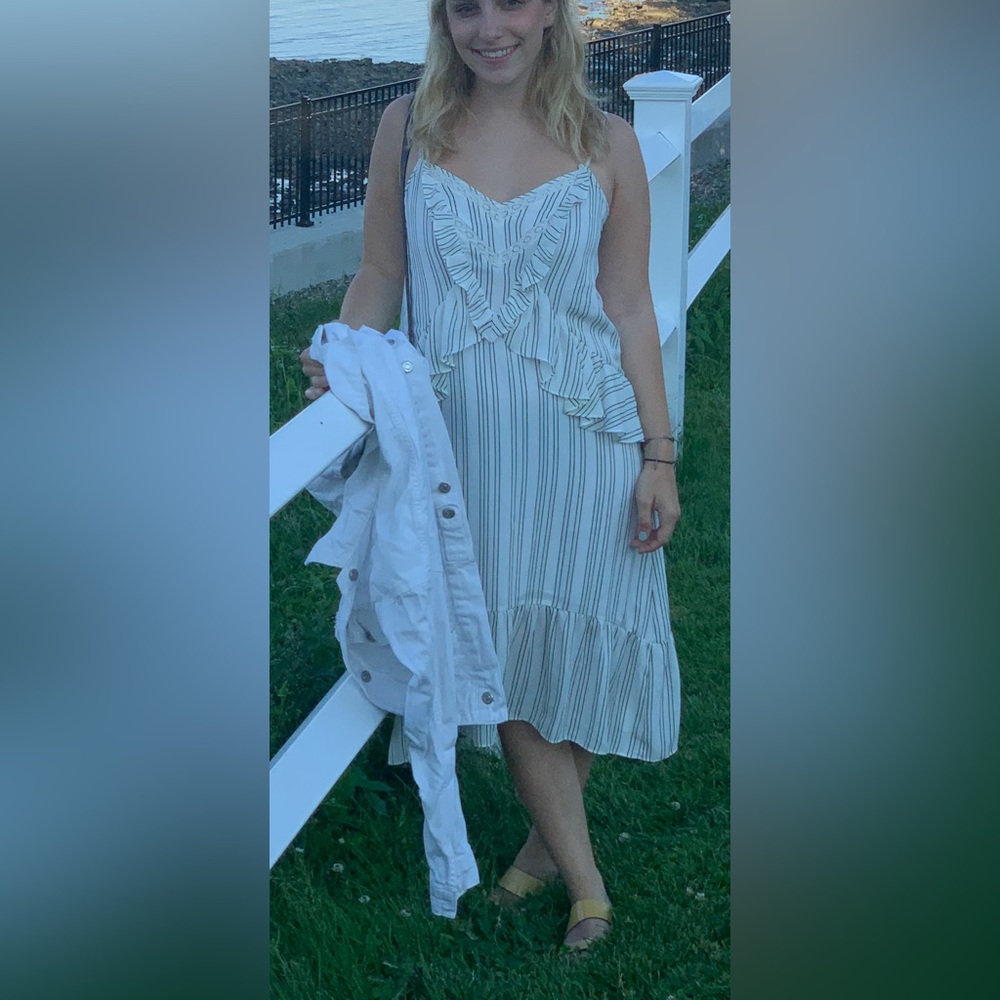 Rebecca Minkoff White Striped Ruffled Tiered Sundress